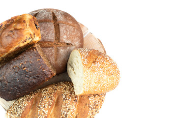 Composition with fresh breads isolated on white