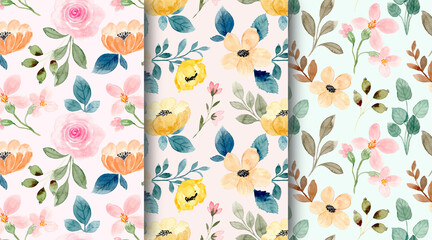 Seamless pattern of watercolor flower collection