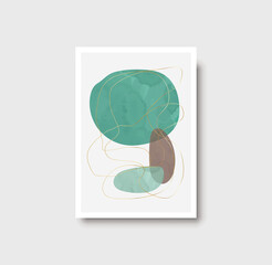 Creative minimalist hand painted illustration for wall decoration, postcard or brochure design. Vector illustration for wall art and wall decoration. Minimal abstract poster, print. Gold lines