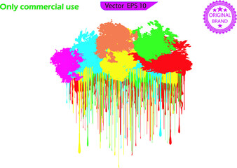 Colorful Dripping Paint. Background with colorful spots and sprays on a transparent background. 