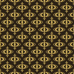 Background pattern with golden decorative elements on a black background, wallpaper. Seamless pattern, texture. Vector illustration