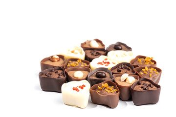 chocolate assortment candies isolated on white background