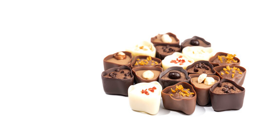 chocolate assortment candies isolated on white background