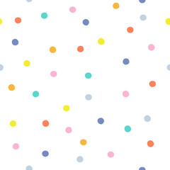 Colourful rainbow polka dots vector seamless pattern. Festal confetti Scandinavian childish background for fabric, wrapping, textile, wallpaper, apparel.