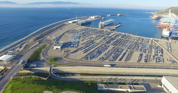 An aerial view of Tangier Med, located on the Strait of Gibraltar in northern Morocco, is the largest port in Africa