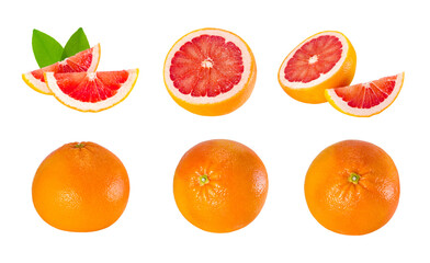 set of fresh grapefruit isolated on white background.