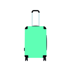 Creative vector image of a large polycarbonate suitcase with wheels on a white background. Artistic design of travel luggage. Graphic element of abstract concept

