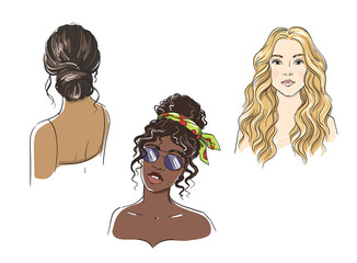 Set of different female hairstyles, women of different ethnicities  vector illustration - 436346782