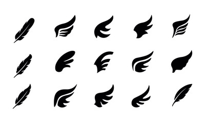  Wings and feather icon set vector design 