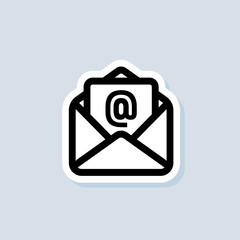 Email sticker. Open envelope. Newsletter logo. Email and messaging icons. Email marketing campaign. Vector on isolated background. EPS 10