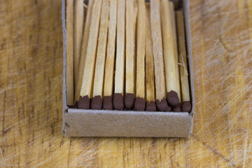 matches on a wooden board