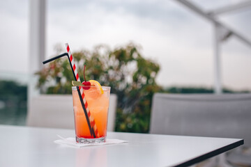 Cocktail on white table fresh summer
