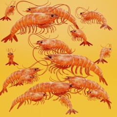 Realistic 3D Render of Shrimps