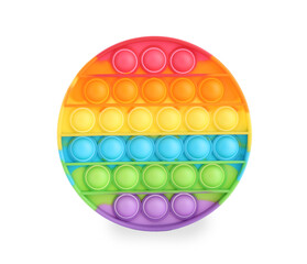 Rainbow pop it fidget toy isolated on white, top view - obrazy, fototapety, plakaty