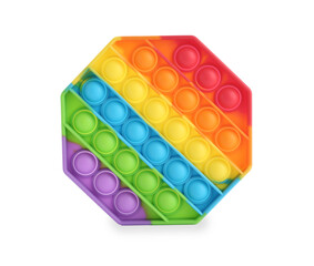 Rainbow pop it fidget toy isolated on white, top view