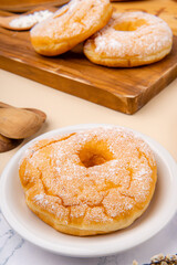 delicious homemade doughnut or donut. 

Donut is popular in many countries and is prepared in various forms as a sweet snack that can be homemade or purchased in bakeries, supermarkets.