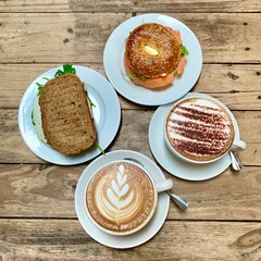 Coffee and sandwiches in a bakery