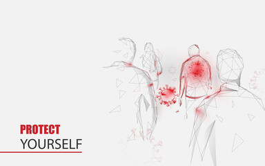 Protect yourself. Some people get Covid-19 and Infection to others. Spreading coronavirus outbreak and pandemic in the world. Hand drawn black and white low polygon concept design. Vector illustration