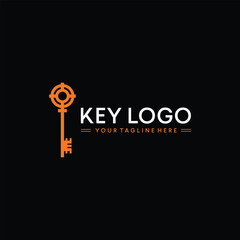 Key Logo isolated on Black background. Design key for logo, Simple and clean flat design of the key logo template. 