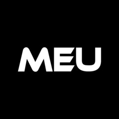 MEU letter logo design with black background in illustrator, vector logo modern alphabet font overlap style. calligraphy designs for logo, Poster, Invitation, etc. 