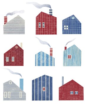 Set Of Illustrations Of Minimal Textural European Houses Isolated On White Background. Can Be Used In Your Design For Wrapping, Illustration, Packaging.