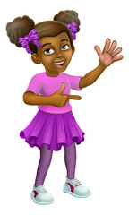 Black Girl Cartoon Child Kid Pointing Waving