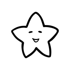 Funny Cute Star Emoticon icon. Hand drawn doodle style