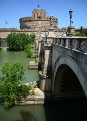 Castel Sant'Angelo (also known as Hadrian's Mausoleum), located on the right bank of the Teverenot...