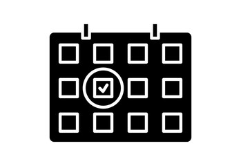 Calendar grid with one selected day. Calendar glyph icon. Simple outline style. Schedule, date, day, plan, symbol concept