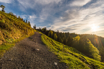 Obraz na płótnie Canvas Mountain tour along the Alpenfreiheit premium trail near Oberstaufen