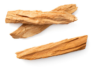 sandalwood sticks isolated on white background, top view