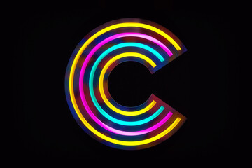 Modern display font with cool luminous lines. Typeface collection letter C. High quality 3D rendering.