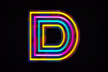 Neon font with colorful lighting lines in pop art style. Letter D high quality 3D rendering. - obrazy, fototapety, plakaty