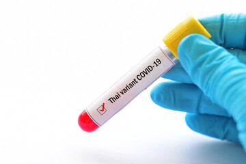Fototapeta premium Thai variant of COVID-19, blood sample tube positive with Thai strain of COVID-19 virus 