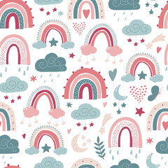 cute seamless pattern for girl's nursery decor. rainbows and clouds theme. Wrapping paper, textile print, kids fashion and apparel, wallpaper, scrapbooking, stationary, etc. 