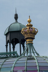 Belgium, Brussels, golden crown on the dome of the royal greenhouses of Laeken