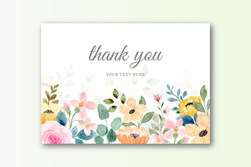 Thank you card with watercolor flower background