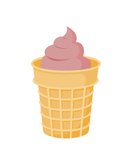 Ice cream, pink sorbet in a waffle cup. Vector illustration in a flat style, isolated on a white background.