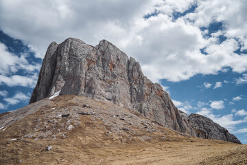 Mount East Acheshbok in favorable conditions. Early spring in the Caucasus mountains.
