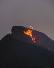 Lava spewing from crater in Geldingadalur Eruption site in Iceland 