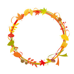 秋をイメージした落ち葉と紅葉の飾り枠