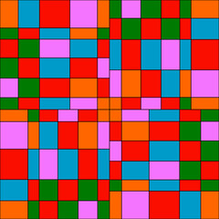Colorful rectangles ornament. Vector and seamless shapes. Pink, red, orange and blue rectangles.