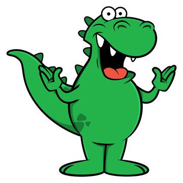 Cute Tyrannosaurus Rex cartoon characters standing and greeting, best for mascot or logo with primordial themes of children