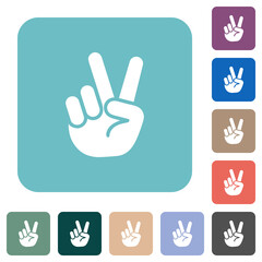 Victory sign hand gesture rounded square flat icons