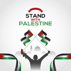 We stand with palestine the boy stand with flag vector illustration - obrazy, fototapety, plakaty