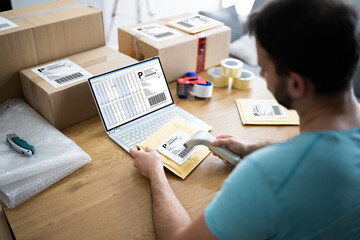 Fototapeta na wymiar Person Packaging Orders For Online Business