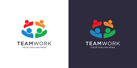 Abstract people logo teamwork design. diversity, community, rounded and symbols. Premium Vector