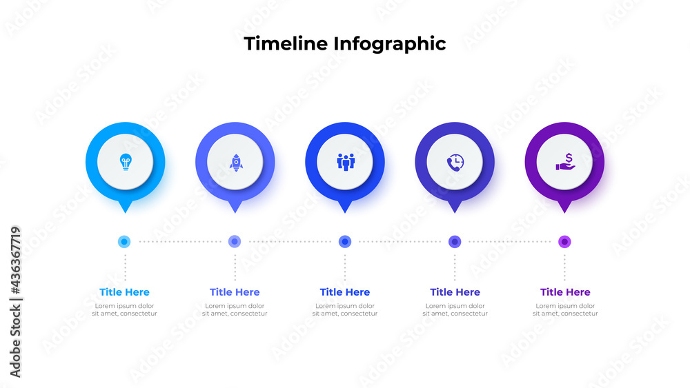 Aufkleber Infographic timeline design template. Modern vector illustration. Concept of 5 steps or options of business process