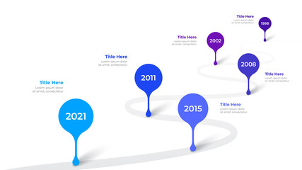 Infographic timeline design template. Modern road vector illustration. Concept of steps or options of business process