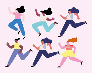 six diversity girls running